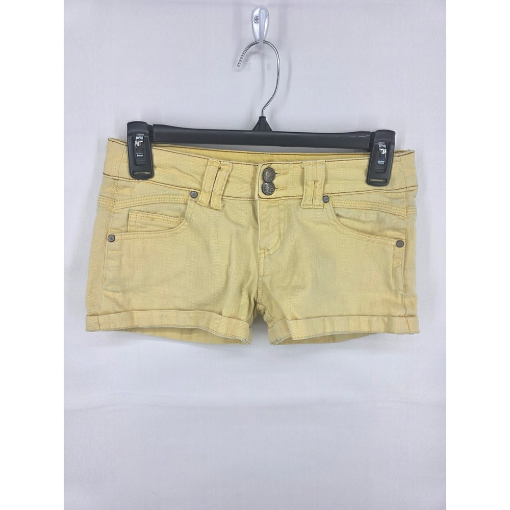 Tally Weijl Totally Sexy Yellow Denim Mini Shorts XXS SH926BEACH Low Rise Cuffed